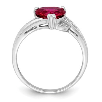 Sterling Silver Rhodium-plated CZ and Synthetic Ruby Heart Ring — alternate view