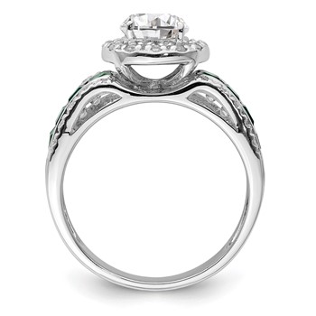 Sterling Silver Rhodium-plated CZ and Lab Created Emerald Ring — alternate view