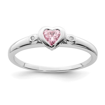 Sterling Silver Rhodium-plated White and Pink CZ Heart Ring