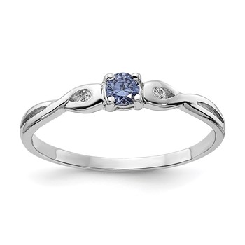 Sterling Silver Rhodium-plated Blue Color and White CZ Ring