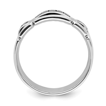 Sterling Silver Rhodium-plated Black CZ Grooved Ring — alternate view