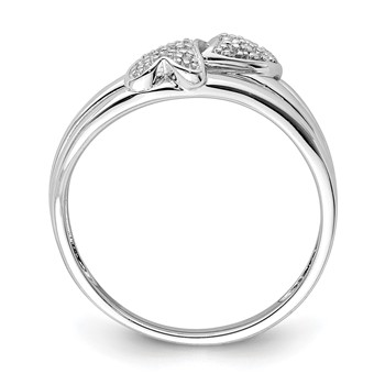 Sterling Silver Rhodium Plated Diamond Two Heart Ring — alternate view