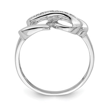 Sterling Silver Rhodium Plated Diamond Double Heart Ring — alternate view