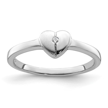 Sterling Silver Polished and Satin CZ Heart Children's Ring