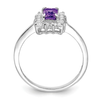Sterling Silver Rhodium-plated Amethyst and CZ Ring — alternate view