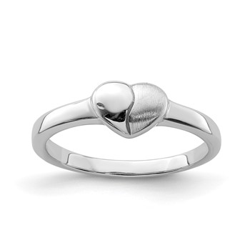 Sterling Silver Polished and Satin Heart Children's Ring