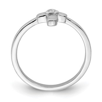 Sterling Silver Polished and Satin CZ Cross Children's Ring — alternate view