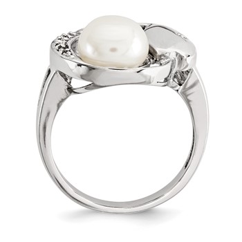 Sterling Silver w/CZ 8-9mm FW Cultured Button Pearl Ring — alternate view