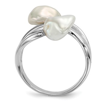 Sterling Silver Rhodium-plated 7-8mm White Baroque Freshwater Cultured Pearl Ring — alternate view
