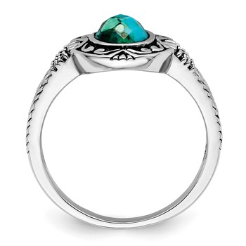 Sterling Silver Rhodium-plated Oxidized Faceted Recon. Turquoise Ring — alternate view