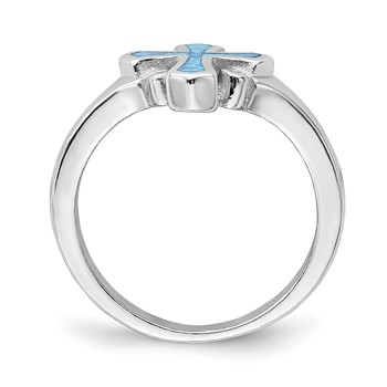 Sterling Silver Rhodium-plated Blue Inlay Created Opal Cross Ring — alternate view
