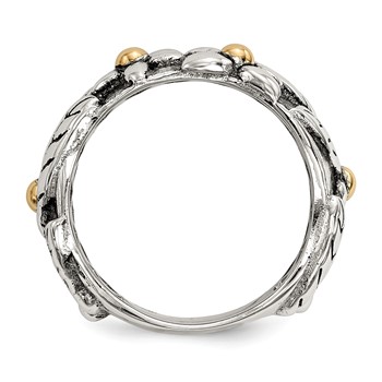 Sterling Silver with 14k Antiqued Leaves and Flowers Band — alternate view