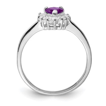 Sterling Silver Rhodium-plated Amethyst and CZ Heart Ring — alternate view