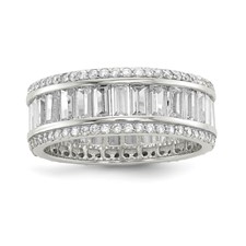 Image of Sterling Silver Rhodium-plated Baguette & Round CZ Eternity Ring