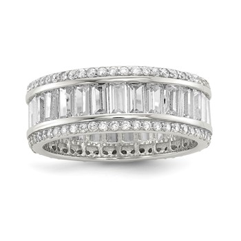 Sterling Silver Rhodium-plated Baguette and Round CZ Eternity Ring