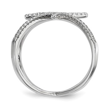 Sterling Silver Rhodium-plated CZ Star Criss Cross Ring — alternate view