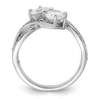 Sterling Silver Rhodium-plated CZ Two Stone Polished Ring — alternate view