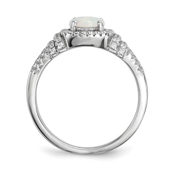 Sterling Silver Rhodium-plated CZ and Lab Created White Opal Ring — alternate view