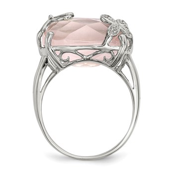 Sterling Silver Rhodium-plated Rose Quartz/White Sapphire Ring — alternate view