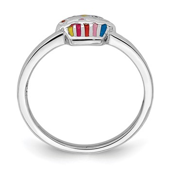 Sterling Silver RH-plated Multi-color Enameled Cupcake Children's Ring — alternate view