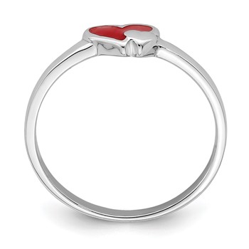 Sterling Silver RH-plated Red Enameled Double Heart Children's Ring — alternate view