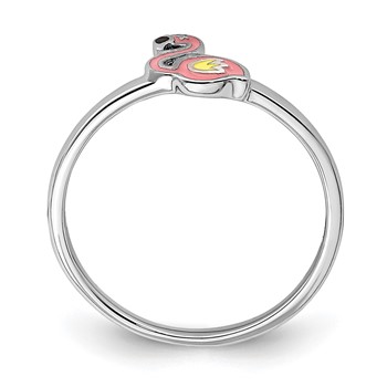 Sterling Silver Rhodium-plated Multi-color Enameled Flamingo Children's Ring — alternate view