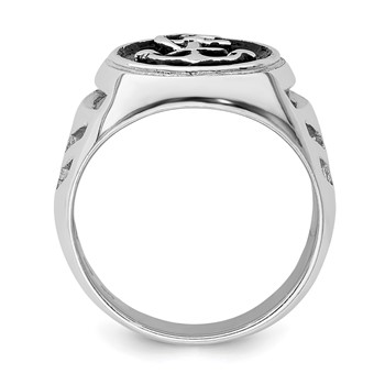 Sterling Silver Rhodium-plated & Antiqued Plated Anchor Ring — alternate view