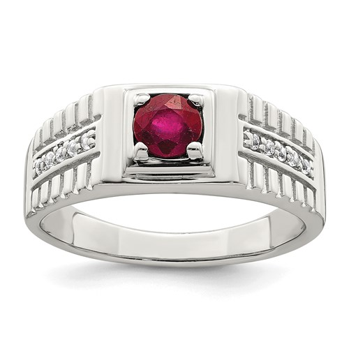 Sterling Silver Rhod-plated Men's African Ruby and White Topaz Ring