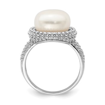 Sterling Silver Rhod-plat 11-12mm White FWC Pearl Ring — alternate view
