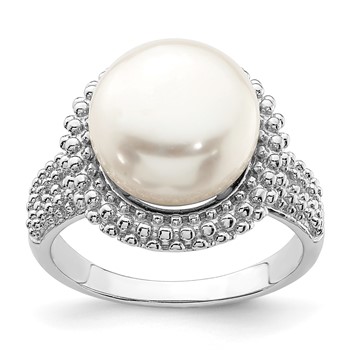 Sterling Silver Rhod-plat 11-12mm White FWC Pearl Ring