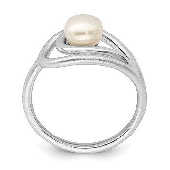 Sterling Silver Rhodium-plated Polished & Brushed (6-7mm) FWC Pearl Ring — alternate view