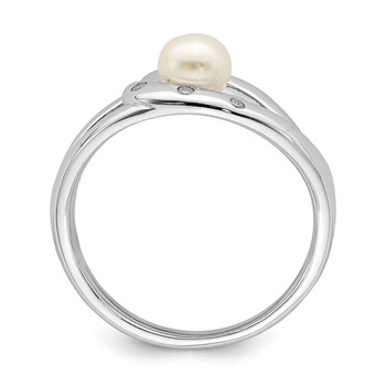 Sterling Silver Rhodium-plated CZ (5-6mm) Button FWC Pearl Ring — alternate view