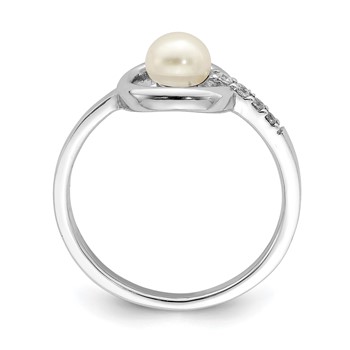 Sterling Silver Rhodium-plated CZ 5-6mm Button FWC Pearl in Circle Ring — alternate view