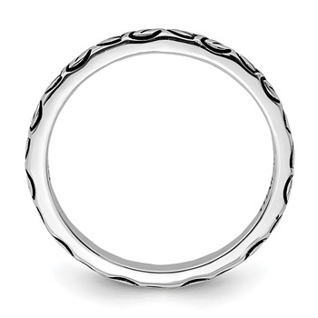 Sterling Silver Rhodium-plated Antiqued Leaf Band — alternate view
