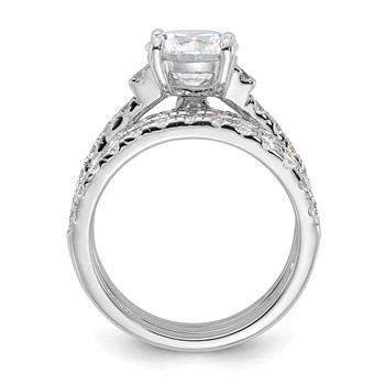 Sterling Silver Rhodium-plated 8mm CZ Ring & 2 CZ Band Set — alternate view