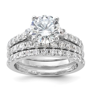 Sterling Silver Rhodium-plated 8mm CZ Ring & 2 CZ Band Set