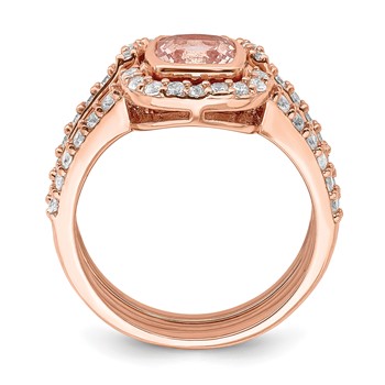 Sterling Silver 3 Piece Rose-tone Pink Crystal & CZ Ring Set — alternate view