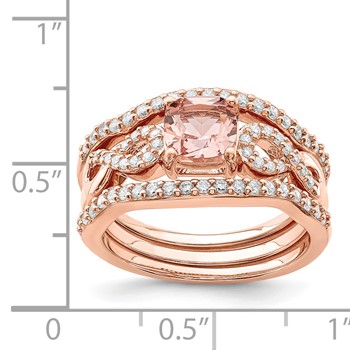 Sterling Silver Rose-tone 3 Piece Pink Crystal and CZ Ring Set — alternate view