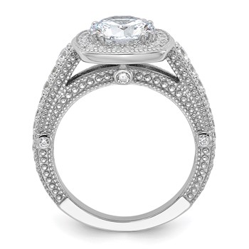 Sterling Silver Rhodium-plated 8mm Center CZ Halo Ring — alternate view