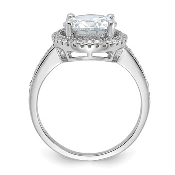 Sterling Silver Rhodium-plated 8mm Center Halo CZ Ring — alternate view