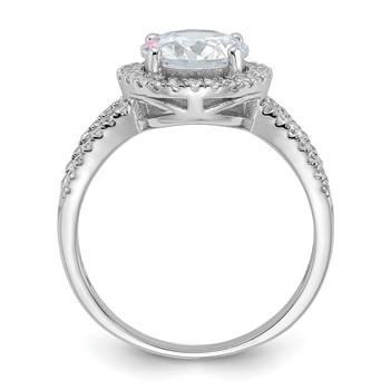 Sterling Silver Rhodium-plated Halo 8mm Center CZ Ring — alternate view