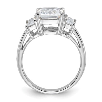 Sterling Silver Rhodium-plated Emerald-cut CZ 3-stone Ring — alternate view