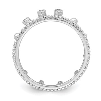 Sterling Silver Rhodium-Plated CZ Crown Ring — alternate view