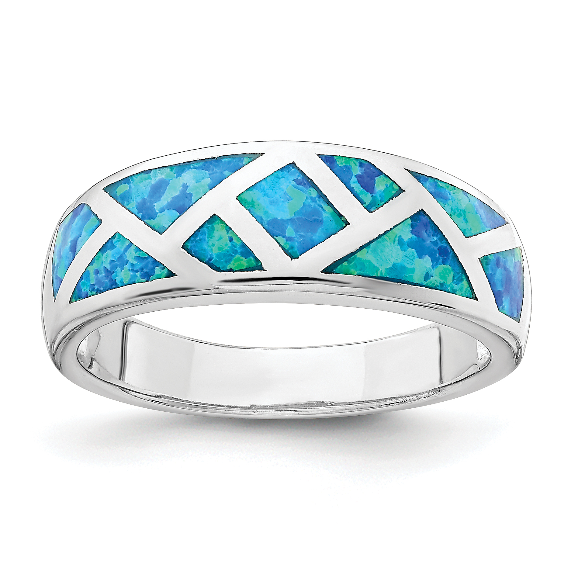 Sterling Silver Rhodium-plated Geometric Lab Created Blue Opal