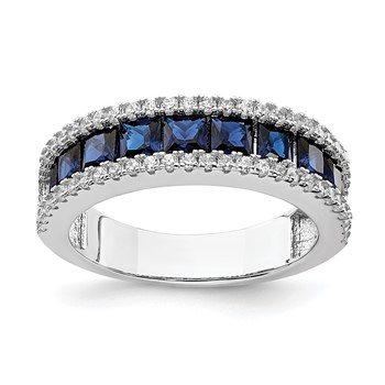 Sterling Silver Rhodium-plated Lab Cr Blue Spinel and CZ Ring