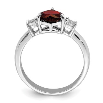 Sterling Silver Rhodium-plated Heart Garnet & White Topaz Ring — alternate view