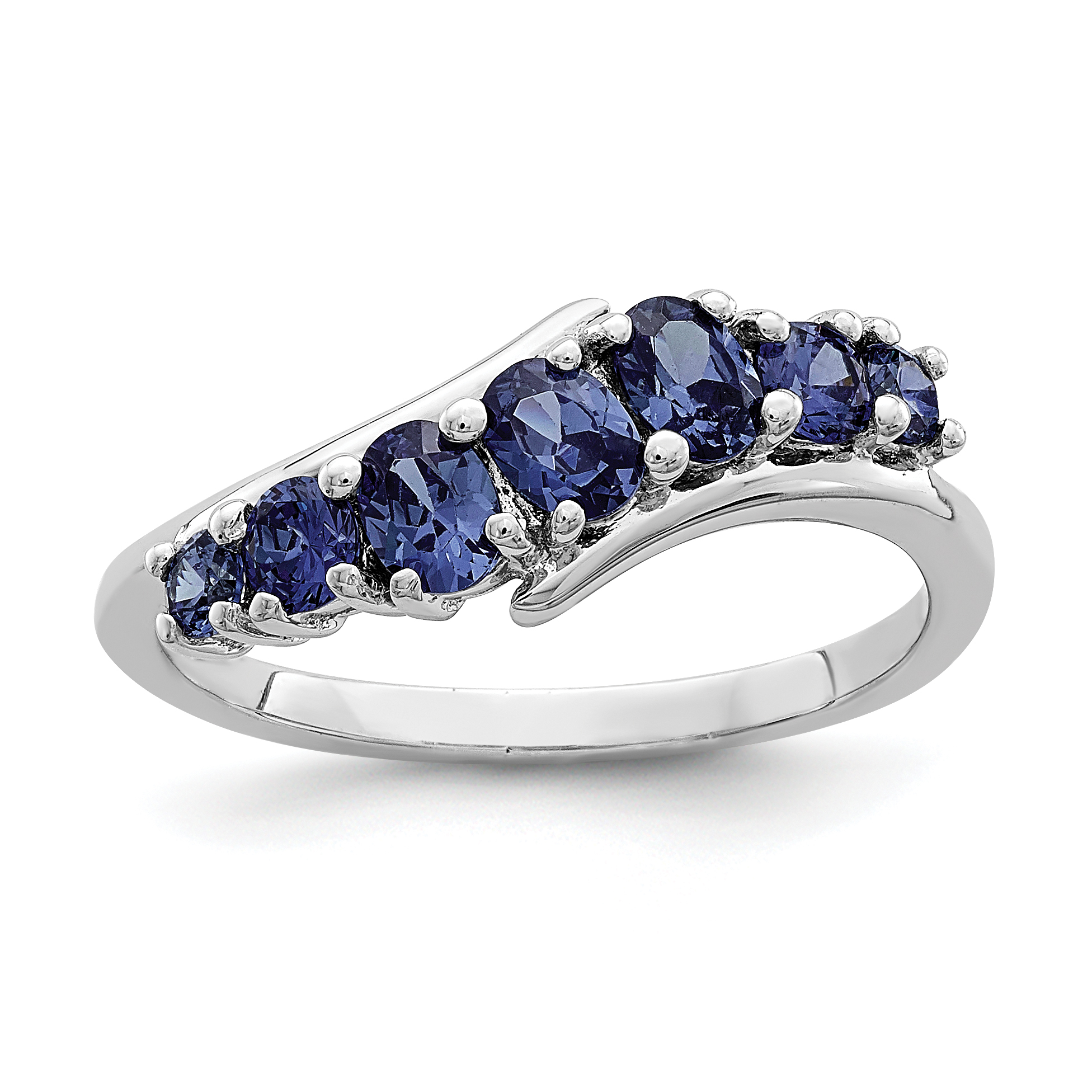 Sterling Silver Rhodium-plated 7-stone Blue CZ Ring - Quality Gold