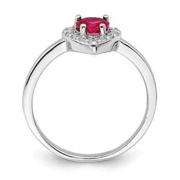 Sterling Silver Rhodium-plated Lab Cr Corundum and CZ Heart Ring — alternate view