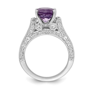 Sterling Silver Rhodium-plated 8mm Amethyst & White Topaz Ring — alternate view