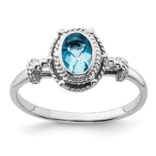 Image of Sterling Silver Rhodium-plated with Blue Oval CZ Stone Ring